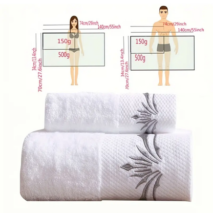 3Pcs Embroidery Super Plush White Pure Cotton Towel Set